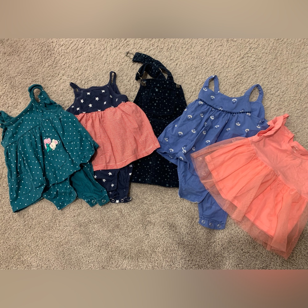 Bundle of 5 Baby Rompers, Jumpers,  and Onesie-Dresses